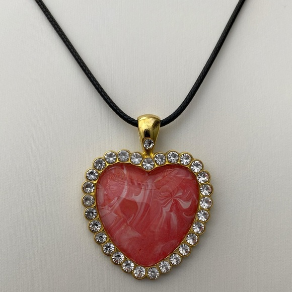 Svetlana Yeung Hand Crafted necklace white pink heart fluid art pendant cord - Picture 4 of 11